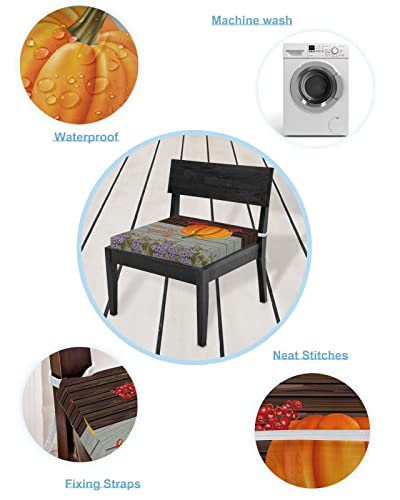 Outdoor Chair Seat Covers, Thanksgiving Pumpkin Waterproof Cushion Cover Vintage Farm Cherry Grapes Wood Board Furniture Protector Slipcovers For Dining Room Party Event Chairs 2 Pack 20X18In #TOP5