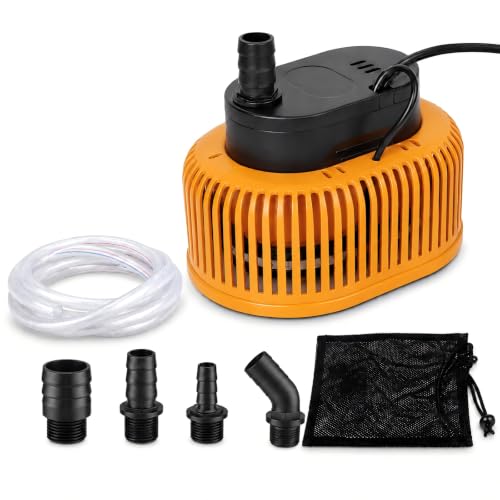 850 GPH Submersible Water Pump 75W Pool Cover Pump with Automatic On/Off 5 m Drain Hose 7.5 m Power Cord and 4 Hose Adapters for Ponds Hot Tubs and Water Tanks - Orange Color