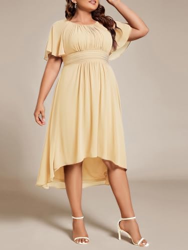Image of Ever-Pretty Women's Plus Size Formal Wedding Guest Dresses for Curvy Women A Line Chiffon Midi High Low Cocktail Dress