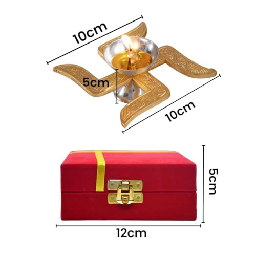 Image of Saugat Traders Corporate Gifts for Diwali Combo Pack of 4 - Metal Swastik Diya with Box Gift for Clients, Office Employees, Family, Friends - Religious Return Gifts Bulk