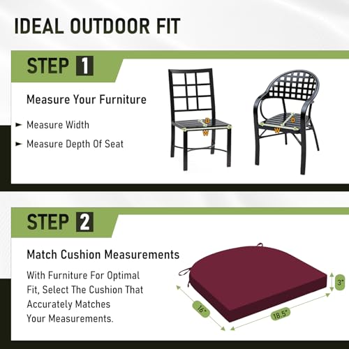 Image of Basic Beyond Outdoor Chair Cushions Set of 4, Outdoor Cushions for Patio Furniture, Water Resistant Patio Chair Cushions with 2 Ties, 17x16x2, Burgundy