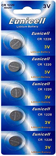 5 x CR1220 Lithium Knopfzelle 3V dl1220, ECR1220, KCR1220, BR1220, LM1220, 5012LC EINWEG Markenware Eunicell