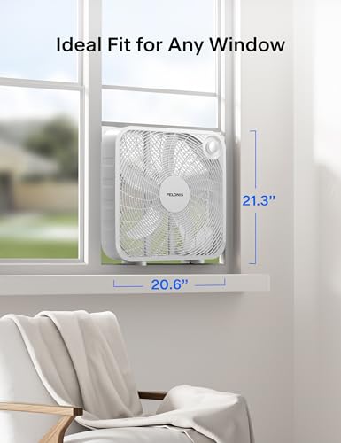 Image of PELONIS 3-Speed, 20-Inch Box Fan for Bedroom, 5 Blades, 2295 CFM, White