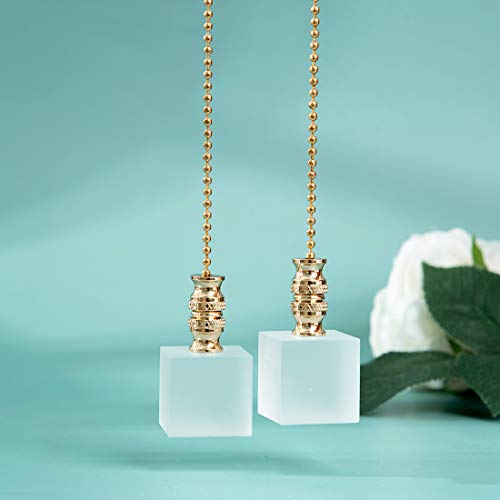 Image of Ceiling Fan Pull Chain, Fan Pulls Set with Connector, 2 Pack Crystal Matte Cube Fan Pull Extension for Light Fan Chain