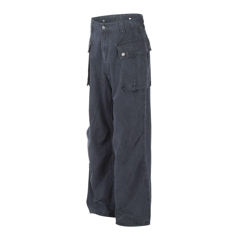 Men's Pants Loose Spring Fall American Retro Wide Leg Straight Leg Cargo Trouser for Men4