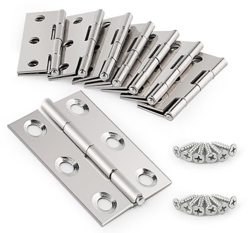 Anstore Zawiasy składane, 44 × 32 × 1 mm, 20 sztuk, srebrne zawiasy ze stali nierdzewnej, do drzwi, okien, szafek, 270°, małe zawiasy do drzwi z 120 śrubami 14 × 3 mm