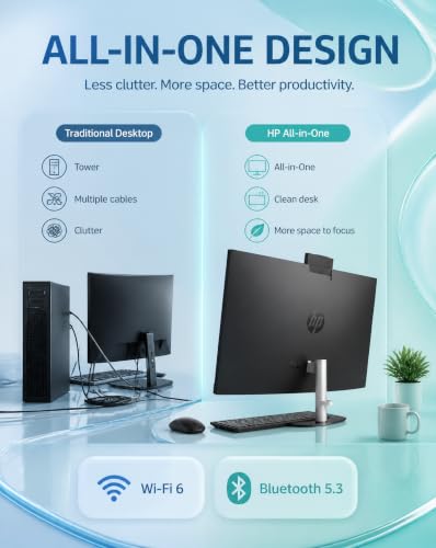 Image of HP 27 inch Touchscreen All-in-One Desktop Computer, Ryzen 7 7730U, 64GB 1TB SSD