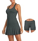 icyzone Damen Tenniskleid mit Shorts Racerback Sport Golf Falten Kleider Tennis Dress 2 IN 1 (S, Schwarz)