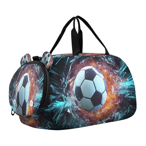 Soccer Kids Overnight Sports Duffel Bags with Shoe Compartment & Wet Pocket Travel Sport Gym Bag for Girls Boys