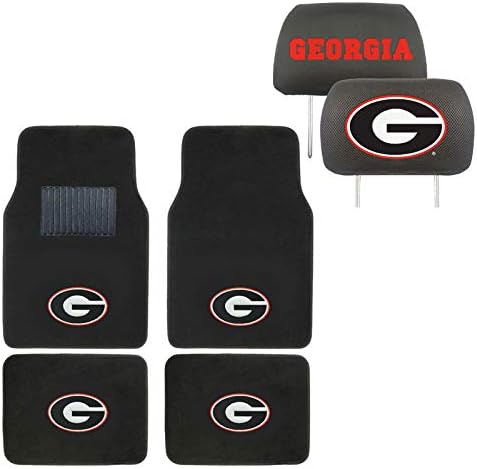 AAC FANMATS NCAA Carpet Floor Mats Bundle with Head Rests for Georgia Bulldogs Fans Officially Licensed(6 Items)