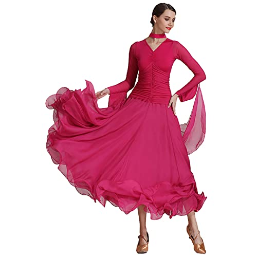 Frauen Standardtanz Performance Kleider Großem Swingrock Lange Ärmel V-Ausschnitt Moderne Walzer Standard Standardtraining Tanzkleidung Tolle...