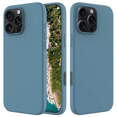 Image of FIRST MART Silicone Back Case for iPhone 16 Pro, Soft-Touch Phone Back Cover for Apple iPhone 16 Pro - Grey Blue