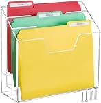 BEYGORM Porte dossier acrylique, 3 Tieres Clear Wall suspension Magazine rack, bureau Grand support de fichiers à niveaux verticaux pour bureau et maison, stockage de fichiers droit pour bureau