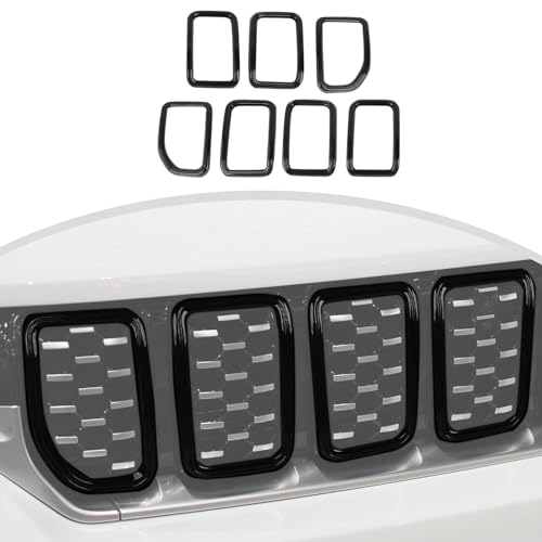 Image of CheroCar for Jeep Grand Cherokee 2021-2026 Front Grill Inserts Cover Gloss Black Grille Trim 7-Slot Grille Exterior Accessories