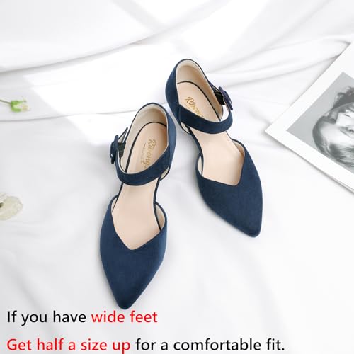 Image of RIBONGZ Comfortable Kitten Heels for Women Pointed Closed Toe Ankle Strap Buckle Heels Slip on Low Heel Church Pumps Wedding Bridal Party Dressy Shoes