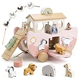 Joyreal Arche de Noé   Jouet Bebe 1 2 3 Ans, Jeux Montessori Enfants, Cadeau Baptême Fille Garcon Enfant, Jouet en Bois Bebe avec Animaux de la Ferme