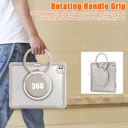 Batianda for iPad Pro 13 inch Case 2025 M5 2024 M4 Chip Lightweight Dual-Layer Protective Tablet Cover, Durable Shock-Absorbing Corners with 360° Rotating Kickstand Ring Built-in Pen Slot, Khaki by Batianda - Image 7