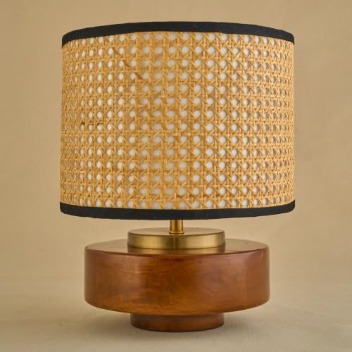 DREAMY WALLS Woode Table Lamp with Shade Bedside Lamp for Bedroom...