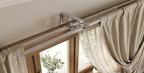 Image of FAST Premium Stainless Steel Curtain Rod Bracket, Heavy Duty Dual Curtain Rod Support Clamp, Chrome Plated Wall Mount Holder, 150mm Length x 20mm Width x 3mm Thickness. 1 set