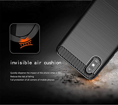 Asuwish Compatible with Xiaomi Redmi 9A Redme 9i Case and Tempered Glass Screen Protector Cell Accessories Soft Slim Protective Phone Covers for Redmi9A A9 Redmi9i i9 Women Men Carbon Fiber Dark Black