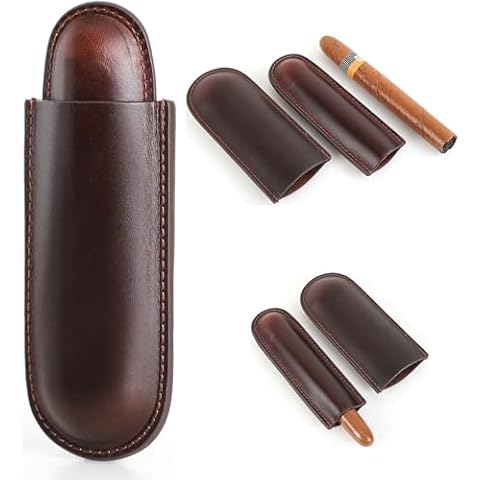 CataPurus Top Grain Leather Travel Cigar Case Sleeve, Vintage Design, Fully Handmade, Genuine Leather Portable Cigar Humidor Case, Gift Choice for Cigar Lovers, Vintage Coffee for 1 Finger Cover