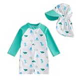 Baby Badeanzug mit Sonnenhut, Langarm Schwimmanzug mit Reißverschluss