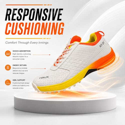 Image of HAUX GT-20 Cricket Shoes for Men - Lightweight TPR Studs for Turf & Hard Ground, Non-Marking Sole, Responsive Cushioning