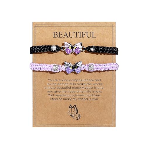 Image of COLORFUL BLING Butterfly Charm Bracelets Adjustable Hand Woven String Bracelets BFF Gift for Women