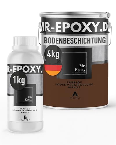 Mr. Epoxy Epoxidharz Bodenbeschichtung (5 kg, RAL 8011 Nussbraun) - 2K Betonfarbe für Garagen, Keller & Werkstatt Boden - Flüssigkunststoff Epoxid Grundierung und Bodenversiegelung