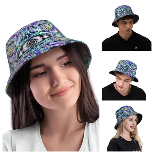 Bdhtyu ST-722 Psychedelic Trippy Rave Bucket Hats For Women Men Packable Outdoor Travel Beach Sun Hat Rave Festival Outfits Accessories thumb #3