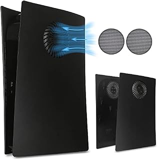 PS5 Faceplate with Cooling Vents and Dust Filter for Digital Edition DOBEWINGDELOU PS5 Face Plate Console Cover Replacement Side Plate Shell Dustproof Accessories ABS Case Black