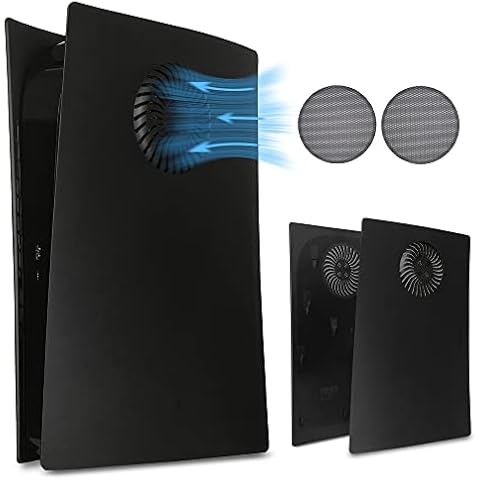 PS5 Faceplate with Cooling Vents and Dust Filter for Digital Edition DOBEWINGDELOU PS5 Face Plate Console Cover Replacement Side Plate Shell Dustproof Accessories ABS Case Black Cover