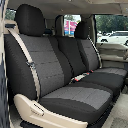 runfider Custom 40/20/40 Split Bench Seat Covers for Ford F150 XL/Standard Cab 2004 2005 2006 2007 2008 Heavy Duty Cloth Protector Interior AccessoriesWaterproof & Machine Washable - Black