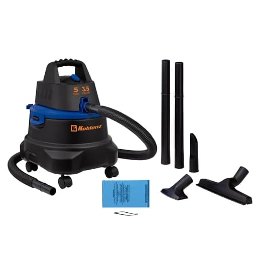 Koblenz WD-5 MA - Aspiradora Seco Mojado 3 en 1 con Sistema de Expulsión de Aire, Cable eléctrico y Accesorios, Tanque con Capacidad de 5 galones y Motor de 3.5 HP