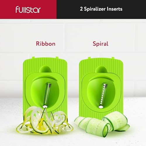 Fullstar Mandoline Slicer for Kitchen, Cheese Grater Vegetable Spiralizer and Veggie Slicer for Cooking & Meal Prep, Kitchen Gadgets Organizer & Safety Glove Included (11 in 1, Gray/Green)
