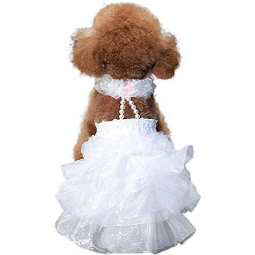 DELIFUR Vestido de Novia para Perro Vestido de Fiesta de Princesa Nupcial Blanco para Perros Gato pequeño y Mediano (L) Cover