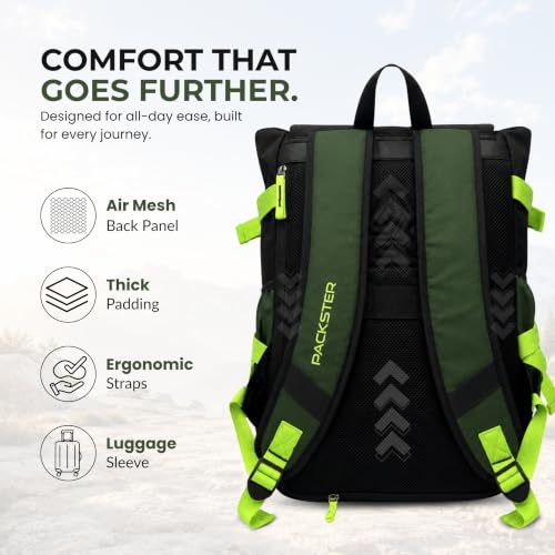 Image of Voyage 24L Backpack for Men & Women with Rain Cover, Green