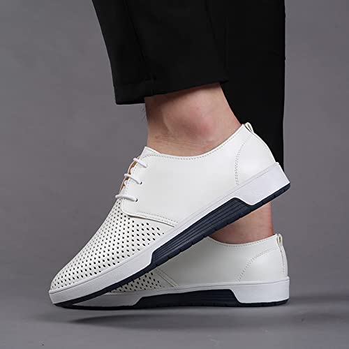 CsgrFagr Summer Style Men's Breathable Comfortable Business Lace Up Leisure Hollow Solid Leather Shoes Mens Nonslip Work Shoes Restaurant (White, 12)3