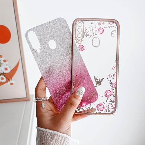 Image of for Samsung Galaxy A20S Case,Galaxy A20S Case for Women Gradual Change Glitter Crystal Soft TPU Stylish Butterfly Floral Heart Clear Protective Cover with Strap for Galaxy A20S (Rose Gold)