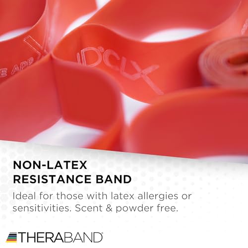 THERABAND CLX Resistance Band with Loops, 5-Foot Band, Red, Medium, Non-Latex, Elastic Band for Exercise, Mobility & Rehab, Stretching, Home Workouts, Color-Coded for Easy Resistance Levels