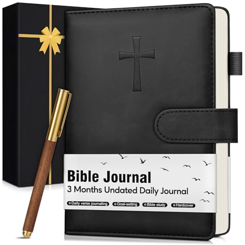 Leather Christian Bible Journal for Men Prayer Journal for Scripture Study & Daily Devotional Undated Church Notes Notebook Jesus Religious Faith Gifts for Pastor Graduation Baptism Black