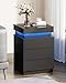 WLIVE Black Nightstand with Charging Station & LED Lights, Modern Night Stand with 3 Drawers and Sliding Top, Bedside Table End Table with Hidden Space for Bedroom, Living Room, Black