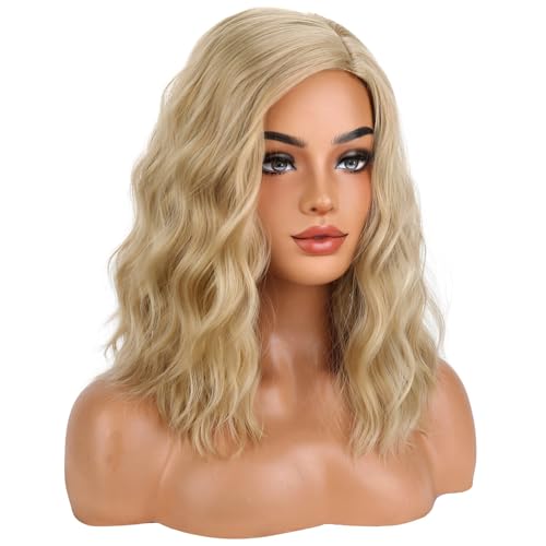 Image of BERON Blonde Wigs for Women Short Curly Wavy Wig Girls Dirty Blonde Shoulder Length Body Heat Resistant Synthetic Hair Wig for Cosplay Party or Daily