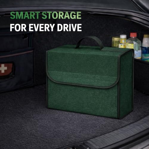 Image of JVCV Car Trunk Boot Organizer, Car Storage and Organizer Anti Slip Car Accessories Organizer for Car, Suv, Sedan, Truck, Minivan Anti Slip Bottom (Small - Green)