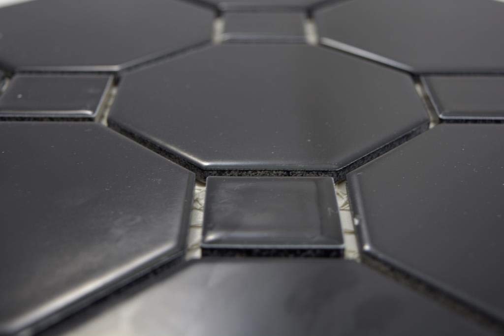 Carrelage mosaïque octogonal en céramique noir mat avec carrés noirs brillants - 10 tapis mosaïque