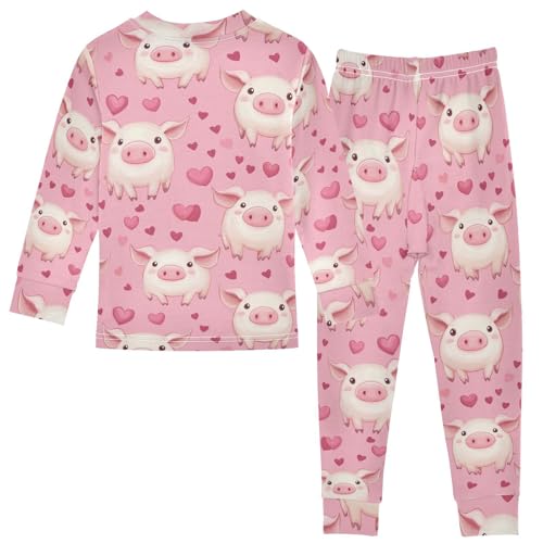 Fustylead Cute Piglets and Pink Hearts Cotton Pajamas Set 2 Piece Long Sleeve Pjs Sleepwear2