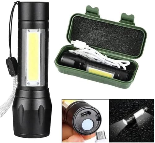 Mini Lanterna Tatica Led Alumínio Super Forte Recarregavel Usb com Estojo