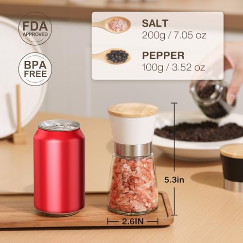 Image of Marve Stainless Steel Salt and Pepper Grinder with Adjustable Coarseness with 5 Grinding Level Black Pepper Mill Grinder Shaker Stainless Steel Lid Adjustable Coarseness (Model A) | Adjustable Coarse Salt and Pepper Mills Refillable Ceramic Burr Kitchen Gift