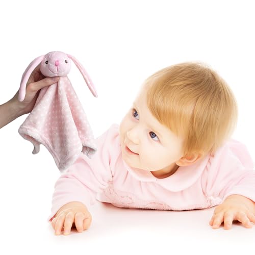 Image of CREVENT Cozy Plush Baby Security Blanket Loveys for Baby Girls Boys, Stuffed Animal Ring Rattle Shaker Toy for Newborns (Bunny)