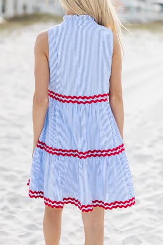 Kuraki Women's Cute Sleeveless Rickrack Tiered Striped Dress2